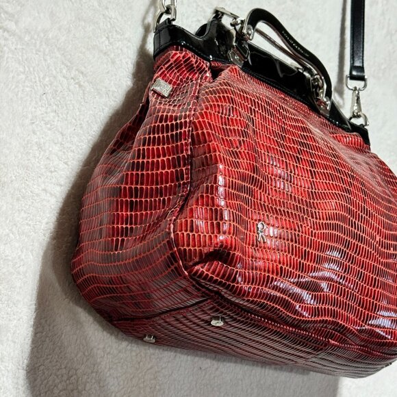 Roberta Di Camerino Italy Shoulder Handbag Shiny Red w/ Metal Handles RARE - Picture 13 of 16